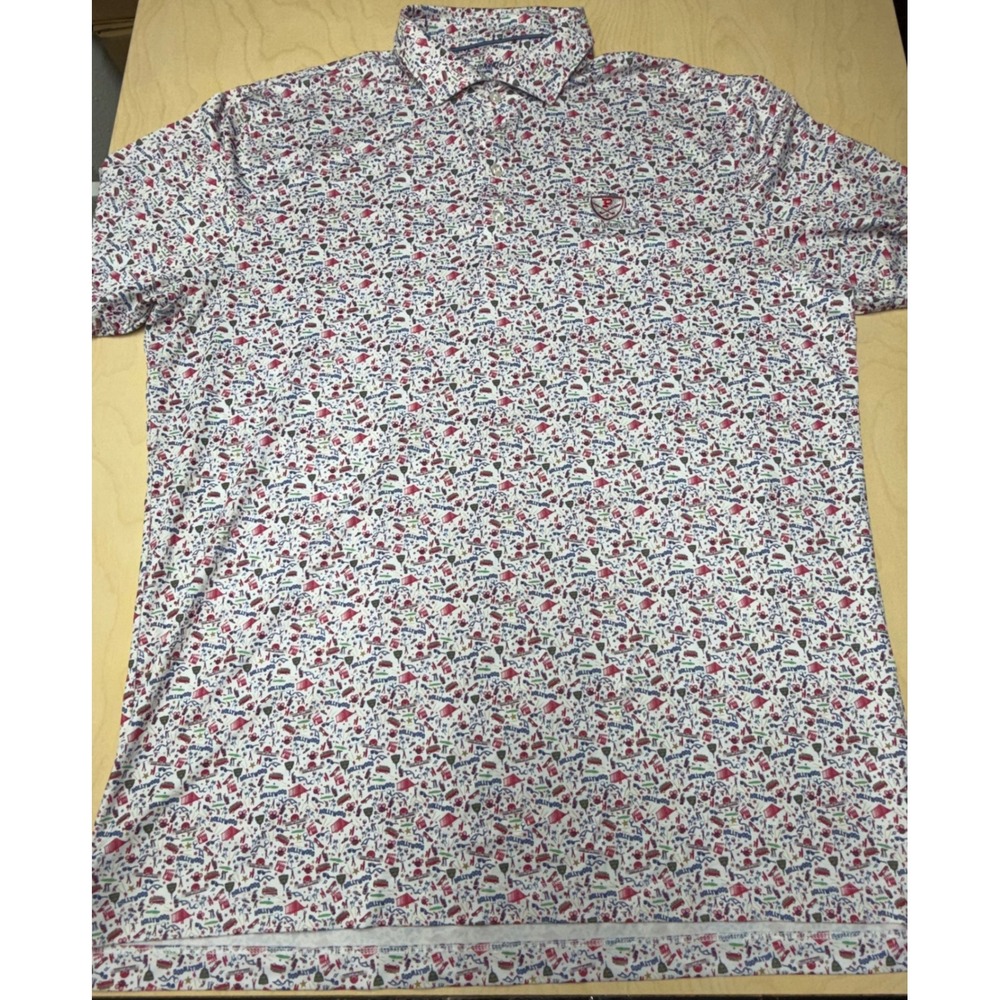 Johnnie-O Golf Polo Mens XL White Hollywood Print Palatine Golf Short Sleeve